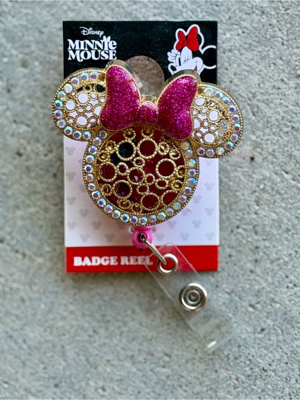 Disney Minnie Mouse Rhinestone Badge Reel Holder